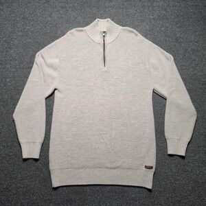 Country Road 1/4 Zip Sweater Beige Mens Medium Wool Mock Neck Knit Outdoors Hike